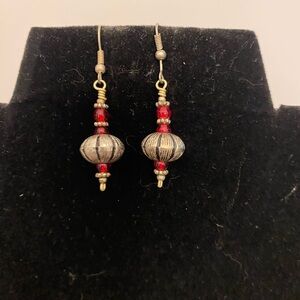 Elegant Red and Silver Beaded Earrings